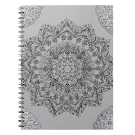 Cuaderno espiral boho de mandala gris elegante