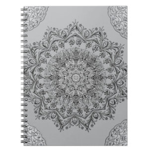 Cuaderno espiral boho de mandala gris elegante