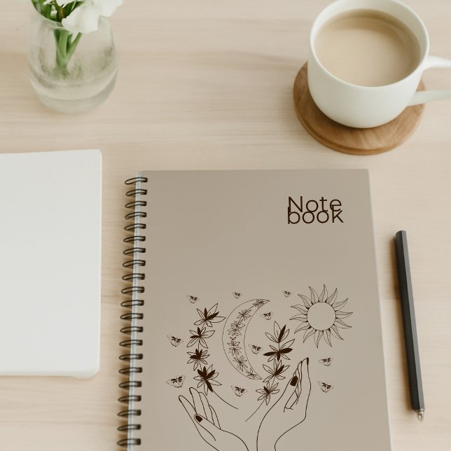 Cuaderno espiral boho personalizado de luna y sol (Subido por el creador)