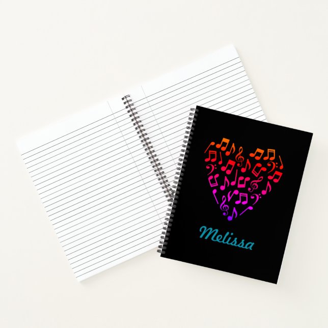 Cuaderno Espiral cardíaca de música arcoiris personalizada  (Interior)