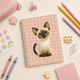 Cuaderno espiral con diseño de lindo gatito siamés