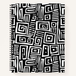 Cuaderno espiral con patrón abstracto en negro y b