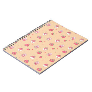 Cuaderno espiral con patrón de fresa adorable
