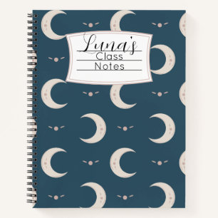 Cuaderno espiral con patrón de luna personalizado 