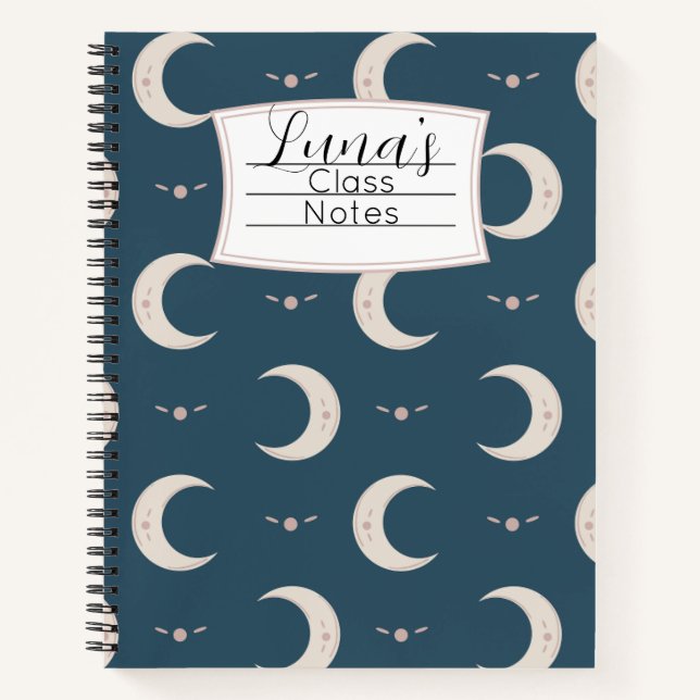 Cuaderno espiral con patrón de luna personalizado  (Anverso)