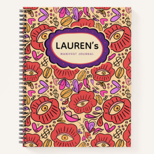 Cuaderno espiral con patrón floral de ojo afortuna