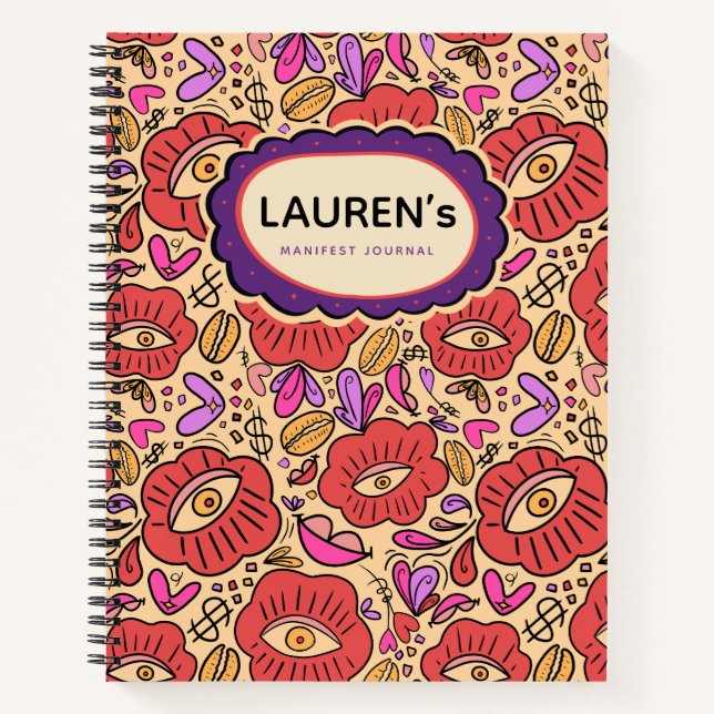 Cuaderno espiral con patrón floral de ojo afortuna (Anverso)