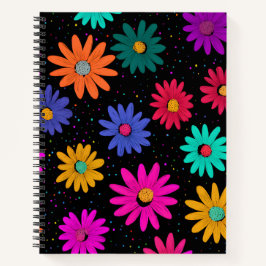 Cuaderno espiral con patrón floral retro colorido