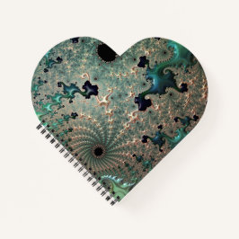 Cuaderno espiral corazón Mandelbrot esmeralda y or