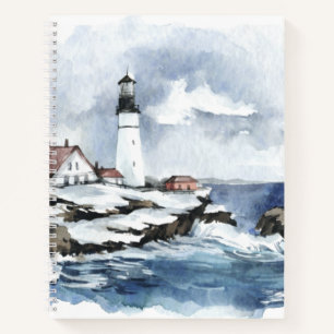 Cuaderno Espiral de acuarela del faro oceánico náutico