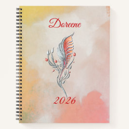 Cuaderno Espiral de Acuarela Floral Pluma Elegante