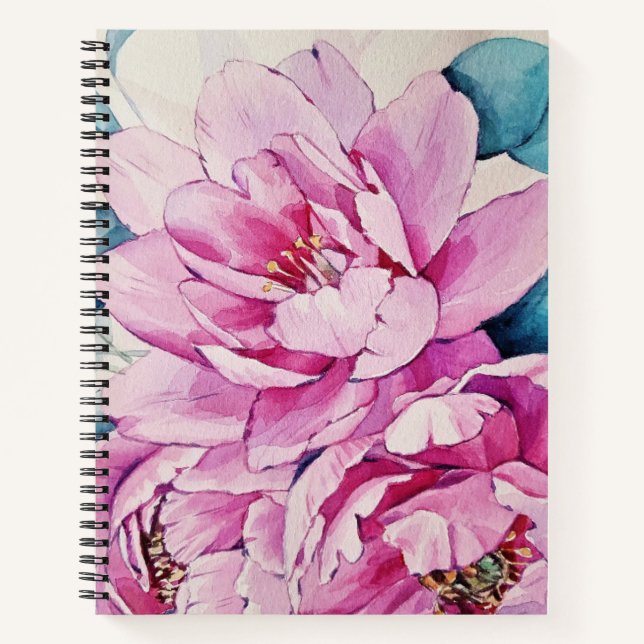 Cuaderno espiral de acuarela rosa floral (Anverso)