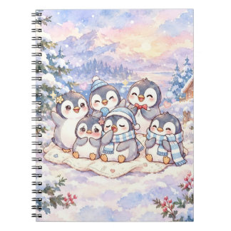 Cuaderno espiral de adorables pingüinos de inviern
