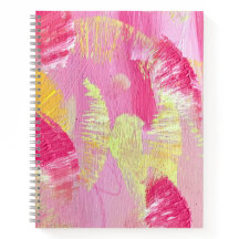 Cuaderno espiral de arte abstracto de alas rosadas