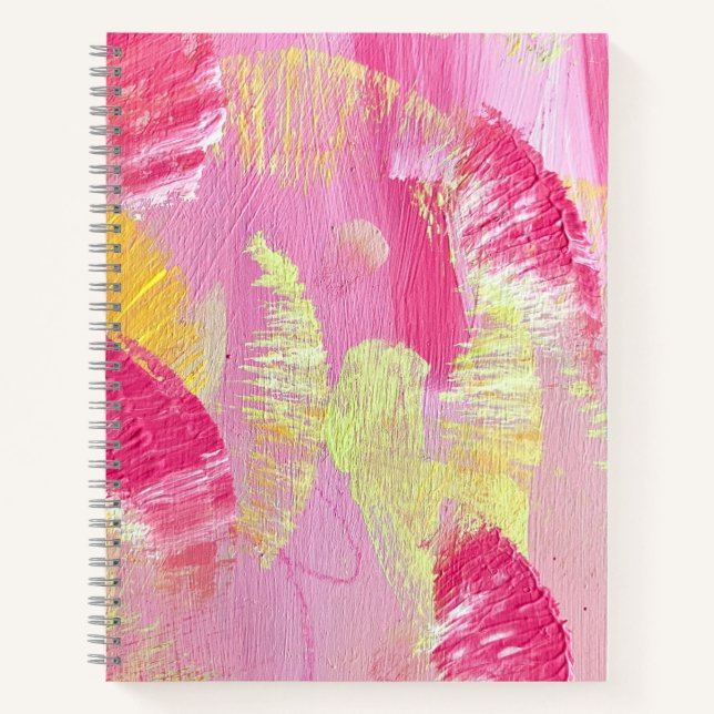 Cuaderno espiral de arte abstracto de alas rosadas (Anverso)