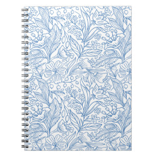 Cuaderno espiral de arte de línea botánica azul