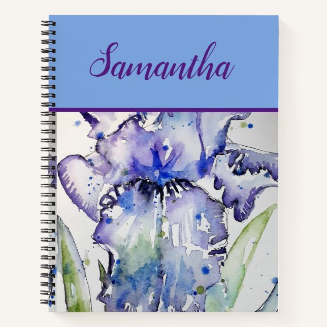 Cuaderno espiral de arte floral acuarela Iris Azul (Anverso)