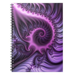 Cuaderno Espiral de arte fractal rosado morado de Guay