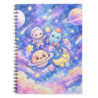 Cuaderno espiral de astronauta y cohete lindo