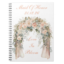 Cuaderno espiral de boda floral de melocotón elega