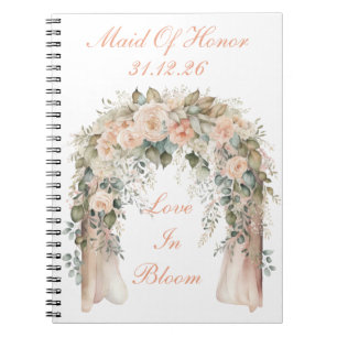 Cuaderno espiral de boda floral de melocotón elega