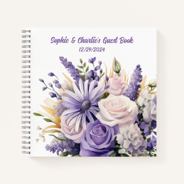 Cuaderno espiral de boda personalizado con flores  (Anverso)