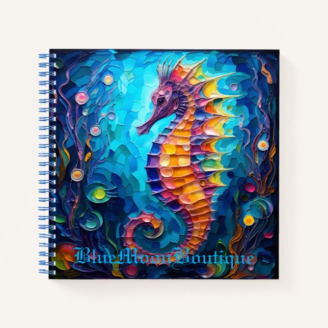Cuaderno espiral de caballito de mar de vidrio teñ (Anverso)