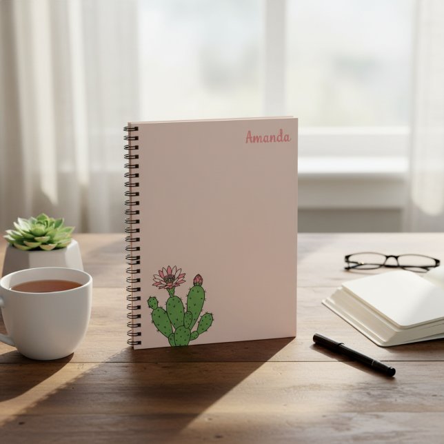 Cuaderno espiral de cactus con nombre personalizad (Personalized cactus notebook with custom name.)