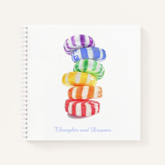 CUADERNO ESPIRAL DE CARAMELO ARCOÍRIS 8.5x8.5 + Te (Anverso)