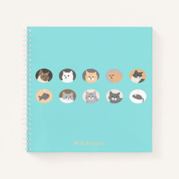Cuaderno Espiral de Caras de Gato Azules Personali