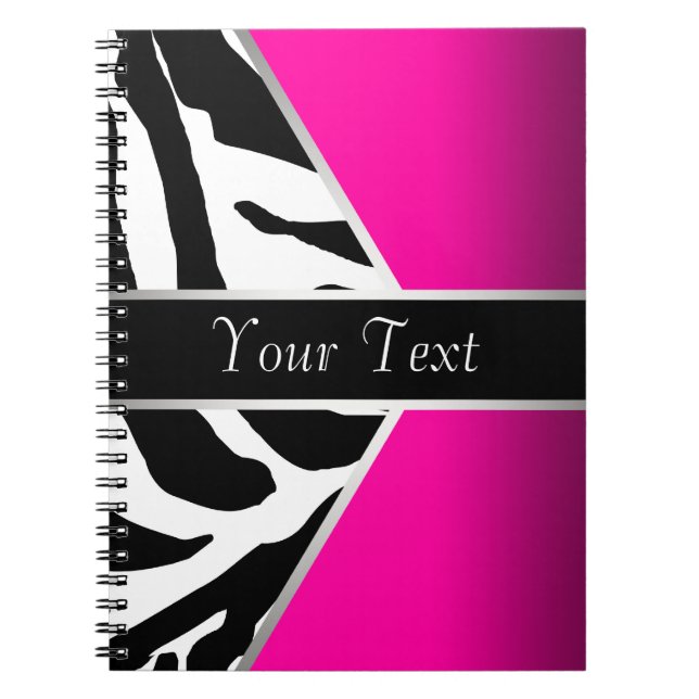 Cuaderno espiral de cebra rosa caliente negro (Frente)