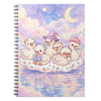 Cuaderno espiral de cisnes lindos en nubes