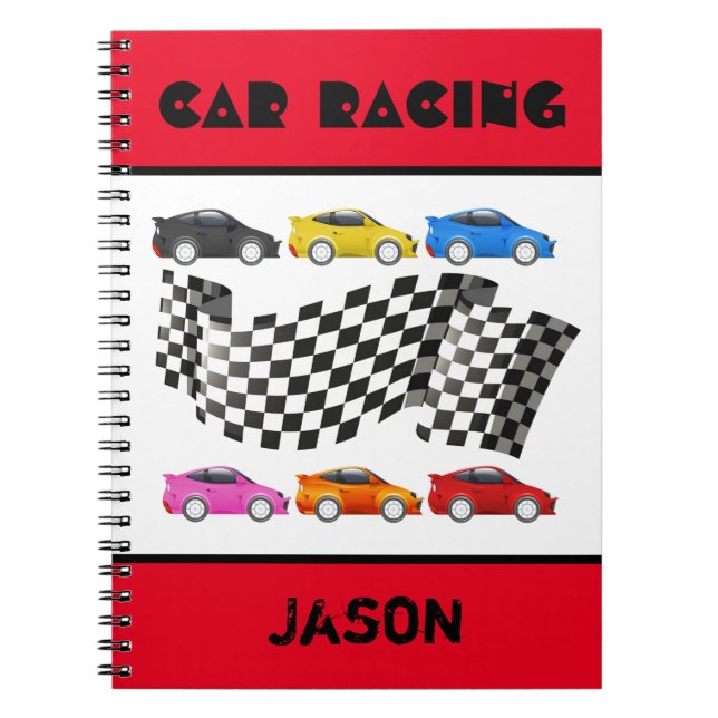 Cuaderno espiral de coche rojo de carreras (Frente)