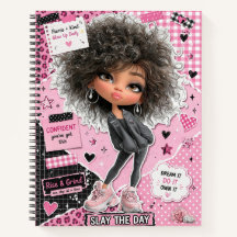 Cuaderno espiral de collage de muñeca rosa linda y