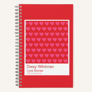 Cuaderno espiral de corazones ilustrados en rosa y