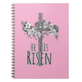 Cuaderno Espiral de Cruz Floral Él ha Resucitado