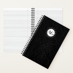 Cuaderno espiral de cuero negro con monograma mode