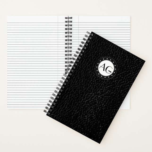 Cuaderno espiral de cuero negro con monograma mode (Interior)