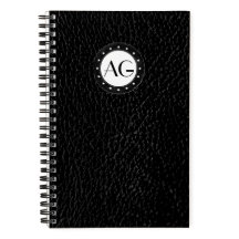 Cuaderno espiral de cuero negro con monograma mode