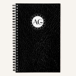 Cuaderno espiral de cuero negro con monograma mode
