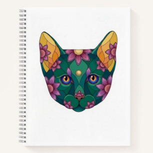 Cuaderno espiral de dibujo GATO VERDE con FLORES