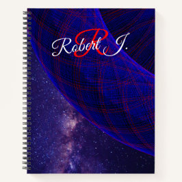 Cuaderno espiral de donas azules en el espacio ext