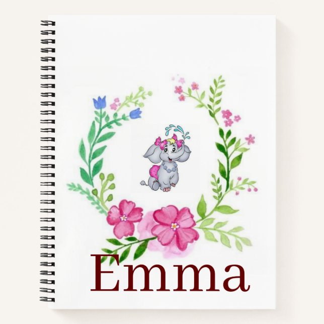 Cuaderno Espiral de elefante floral para portátiles (Anverso)