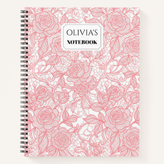 Cuaderno espiral de encaje floral rosa personaliza