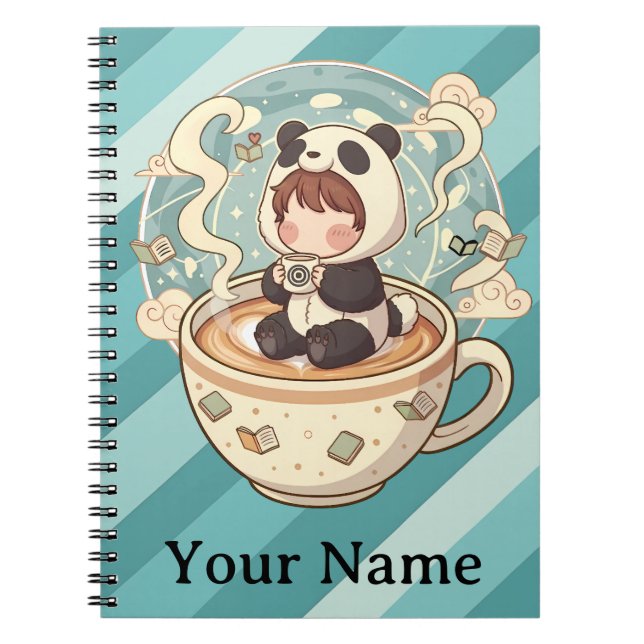 Cuaderno espiral de estudio de café Kawaii Panda (Frente)