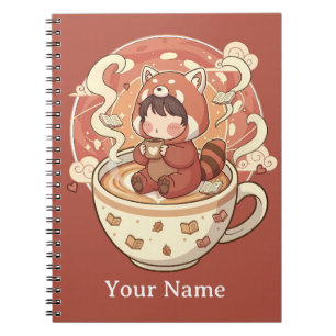 Cuaderno espiral de estudio de café Panda Rojo Kaw
