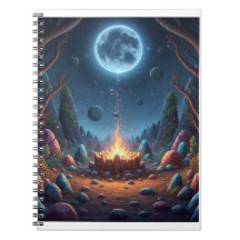 Cuaderno espiral de fantasía de fogata bajo luz lu