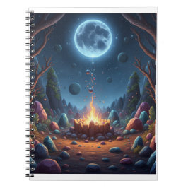 Cuaderno espiral de fantasía de fogata bajo luz lu