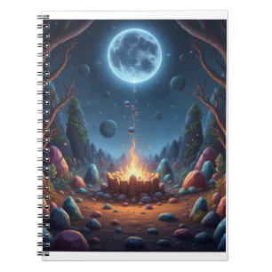 Cuaderno espiral de fantasía de fogata bajo luz lu