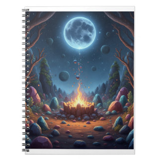 Cuaderno espiral de fantasía de fogata bajo luz lu